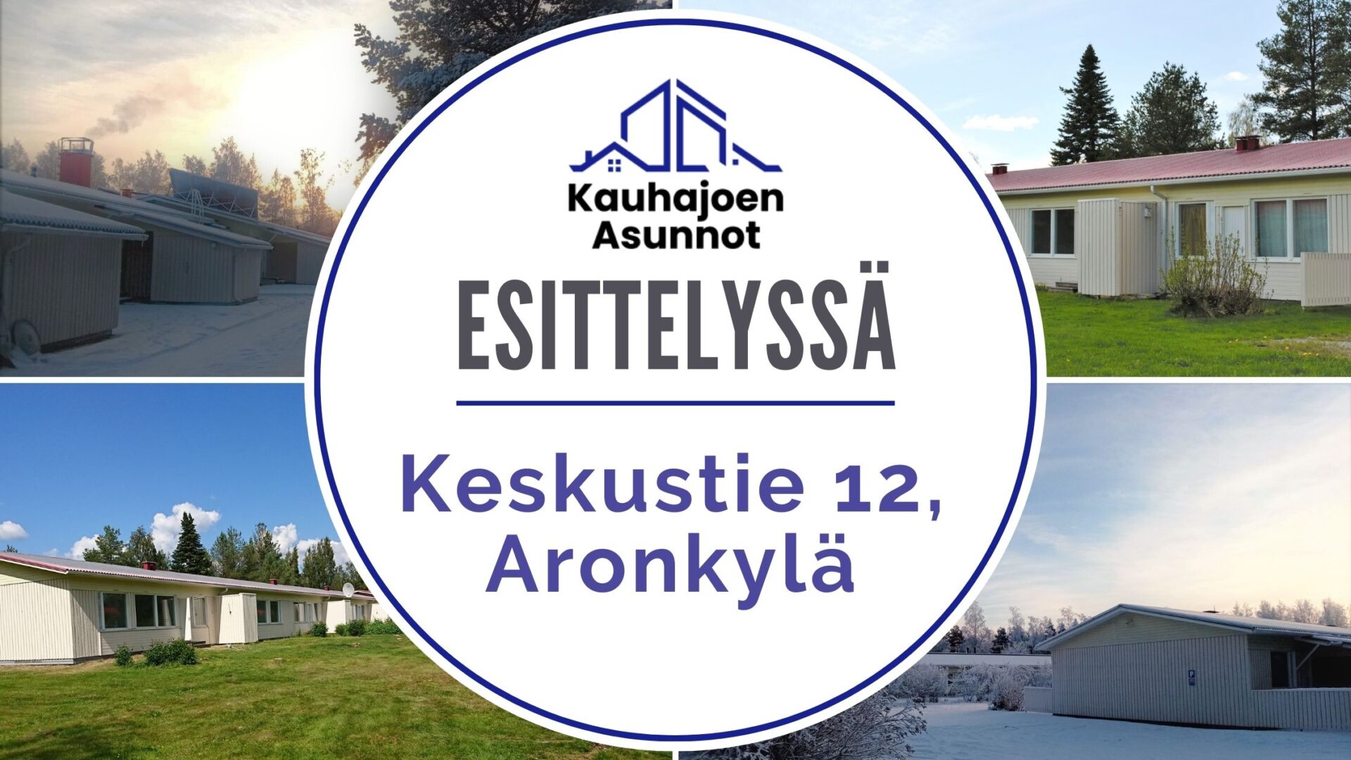 Keskustie 12 on vaalea, puuverhoiltu rivitalokohde Aronkylän asuinalueella.